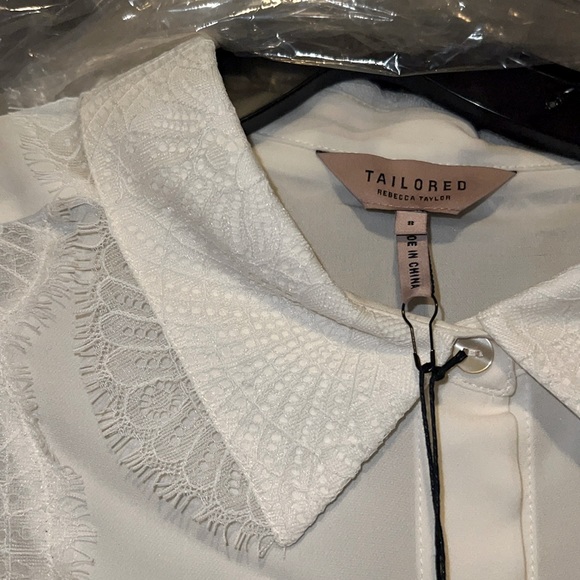 REBECCA TAYLOR TAILORED SILK DOUBLE GEORGETTE & LACE TOP - Picture 9 of 13